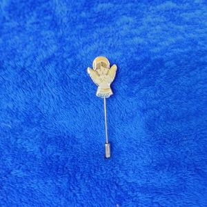 Vintage SWIB 1980 Enamel Angel Hat Stick Lapel Silver Toned Christmas Easter